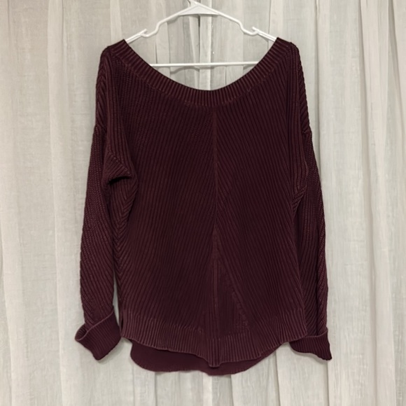 aerie burgundy cable knit scoop neck sweater - Picture 3 of 3